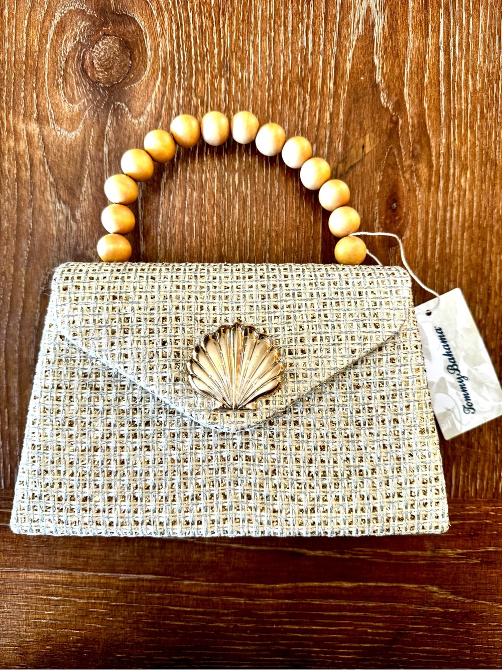 NWT Tommy Bahama cream & metallic gold tweed handbag